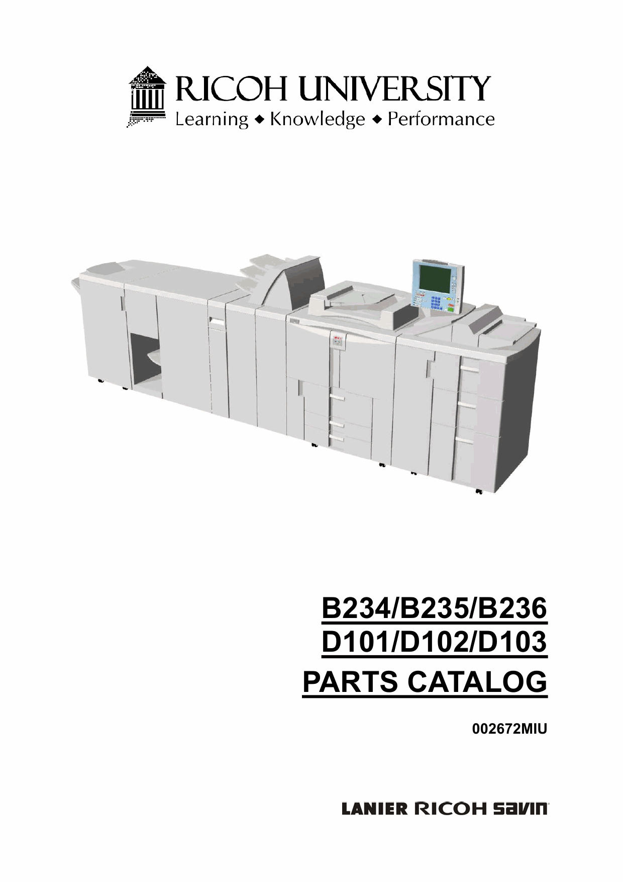 RICOH Aficio MP-9000 1110 1350 906EX 1106EX 1356EX B234 B235 B236 D101 D102 D103 Parts Catalog-1